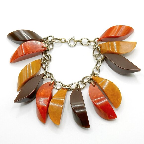 Bakelite Butterscotch, Paprika And Brown Charm Bracelet 7.5” - Picture 2 of 2